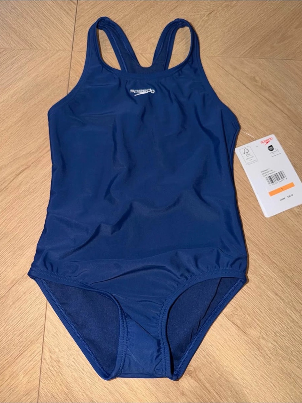 Speedo Girls' Solid Navy One-Piece Swimsuit
